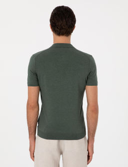 Koyu Ye_il Slim Fit Apa_ Yaka Triko T-shirt