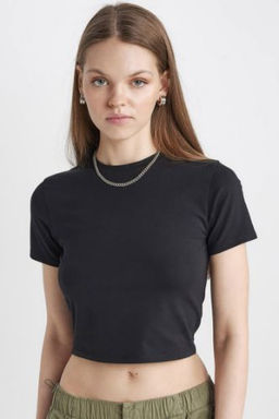 Coool Fitted Bisiklet Yaka Basic Duz K?sa Kollu Tisort