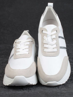 05-PDE40-2 WHITE/BEIGE Кроссовки женские (натуральная кожа, натуральная замша)