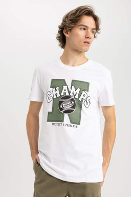 Облегающая футболка с коротким рукавом и круглым вырезом с принтом - Defacto фото 6