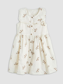 Kare Yaka ?i?ekli K?z ?ocuk Elbise