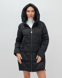 Куртка зимняя женская классическая с капюшоном черного цвета 7671Ch - Visdeer фото 21