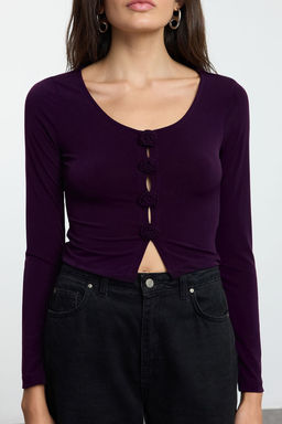 Mor Fitted/Vucuda Oturan Gul Detayl?Orme Bluz TWOAW25BZ00277 - Trendyolmilla фото 3