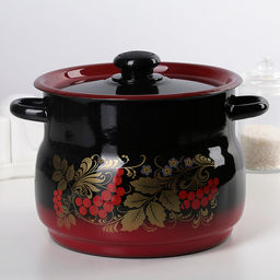 Кастрюля сферическая эмалированная, 5,5 л, индукция, цвет красно-чёрный
