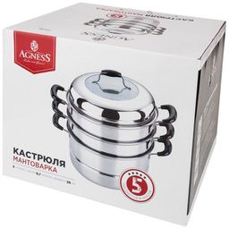 КАСТРЮЛЯ-МАНТОВАРКА AGNESS 3 УРОВНЯ ДИАМЕТР=28 СМ. 8,7 Л. ИНДУКЦИОННОЕ ДНО  фото 2