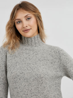 серая меланжевая водолазка с воротником стойкой и с расклешенными рукавами - Glenfield фото 8