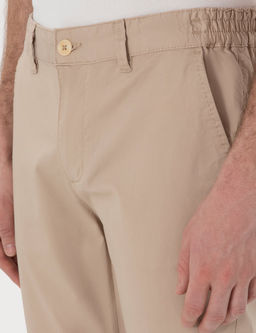 Bej Slim Fit Beli Lastikli Kanvas Pantolon