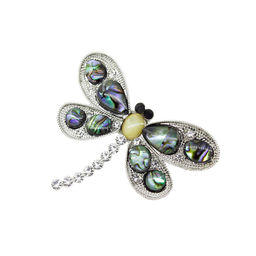 Брошь "Стрекоза-2" перламутр бежевый и гелиотис