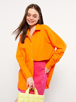 ?nden D??me Kapamal? D?z Uzun Kollu Poplin Kad?n G?mlek