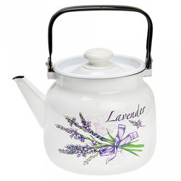 "Лаванда" Чайник эмалированный 3,5л, 3,5л, д19,4см, h16,2см, s0,08мм, двойной слой эмалевого покрытия, металлическая крышка с пластмассовой ручкой-кнопкой, металлическая подвижная ручка (Россия)