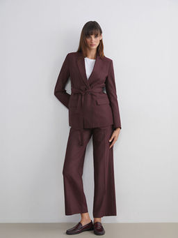 ?izgili Beli Ku?akl? Kad?n Blazer Ceket