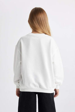 Толстовка оверсайз с круглым вырезом для девочек Wednesday - Defacto фото 9