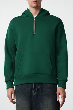 Zumrut Yesili Oversize/Genis Kesim Fermuarl? Kapusonlu Ici Polarl? Basic Sweatshirt TMNAW25SW00050