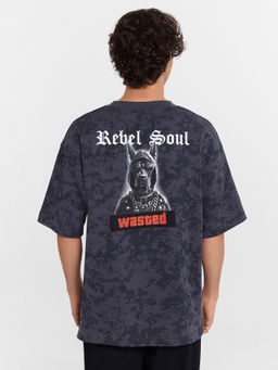 Футболка мужская серая с принтом и надписью "Rebel soul" миллитари варка на стали 111883