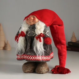 Кукла интерьерная текстильная «Бабусечка в длинном красном колпаке и сером платье», 25 см