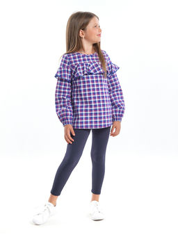 Блузка для девочки в клетку UD 4952 сирень клетка - Mini maxi фото 10