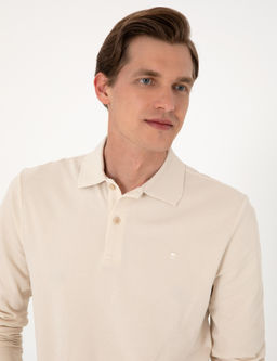 Bej Slim Fit K_vr_lmaz Polo Yaka Basic Pike Sweatshirt