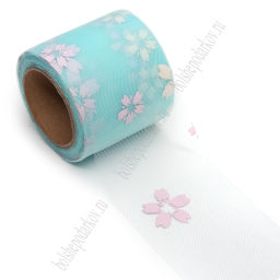 Фатин Цветочки 5,5 см*15 ярд (SF-6042) аквамариновый №27