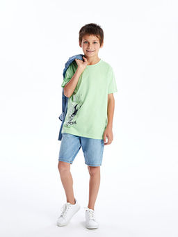 Bisiklet Yaka Bask?l? K?sa Kollu Erkek ?ocuk Ti??rt - Waikiki фото 2