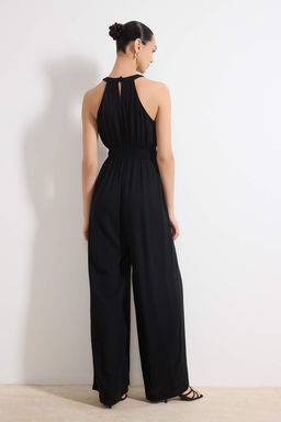 Siyah Beli Buzgu Detayl? Genis Paca Maxi Dokuma Tulum TWOSS23TU00121