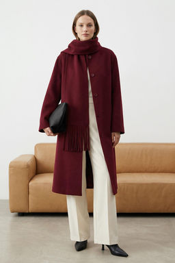 Bordo Sal Detayl? Mono Kapama Oversize Uzun Kase Kaban TWOAW26KB00041 - Trendyolmilla фото 9