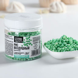 Рисовые шарики блестящие Зелёные для капкейков, тортов и куличей, 25 г. - KONFINETTA фото 2