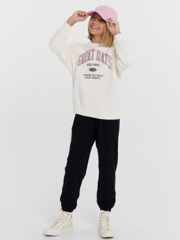 Комплект для девочек (джемпер, брюки) в молочном и черном цвете с печатью