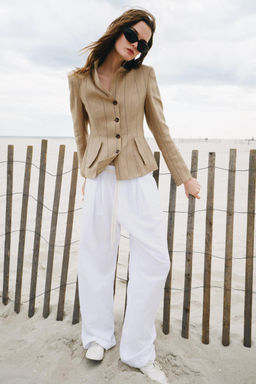 BLAZER RAYAS COMBINADA CON LINO ZW COLLECTION / Camel medio - Zara фото 7