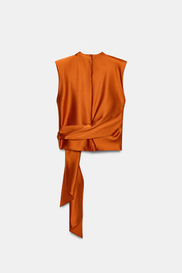 TOP SATINADO HOMBRERAS NUDO / Naranja quemado - Zara фото 5