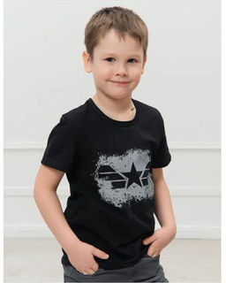 Футболка д/м принт "Звезда Авиатор", цвет чёрный, 100% х/б