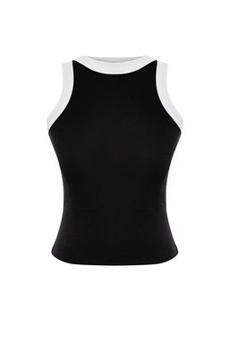 TRENDYOLMILLA Beyaz Halter Yaka Kontrast Biye Detayl? Fitilli Esnek Orme Atlet TWOSS24AL00027  фото 10