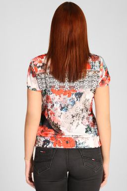 Футболка белая с оранжевыми цветами женская - Almond фото 6