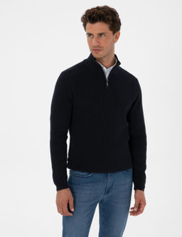 Lacivert Slim Fit Dik Yaka Fermuarl_ Triko Kazak - Pierre cardin фото 3
