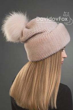 Шапка Оливия норка трикотаж дымчатая роза
