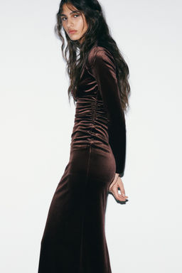 DRAPED VELVET MIDI DRESS - Zara фото 10