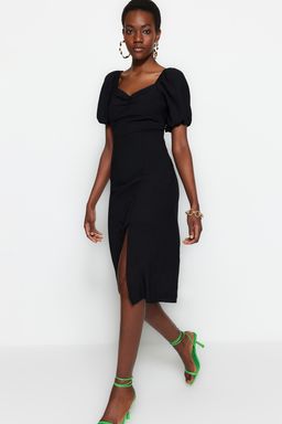 Haki Vucuda Oturan Y?rtmacl? S?rt Detayl? Midi Dokuma Dokuma Elbise TWOSS23EL01164 - Trendyolmilla фото 10