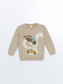 Bisiklet Yaka Uzun Kollu Bask?l? Erkek Bebek Sweatshirt 2li