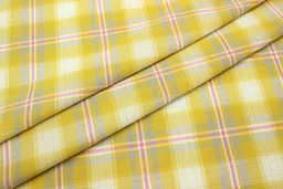 Вареный (стираный) хлопок Клетка цв.горчично-желтый/розовый коралл, ш.2.5м, хл-100%, 115гр/м.кв - Купава фото 3