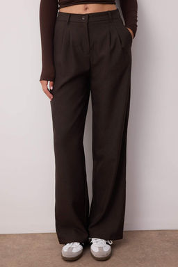 Koyu Kahverengi Wide Leg/Genis Paca Palazzo Pilili Dokuma Kumas Pantolon TWOAW22PL0475