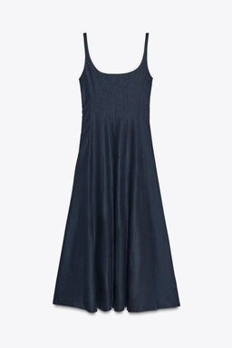 CONTRAST TRIM LINEN MIDI DRESS - Zara фото 7