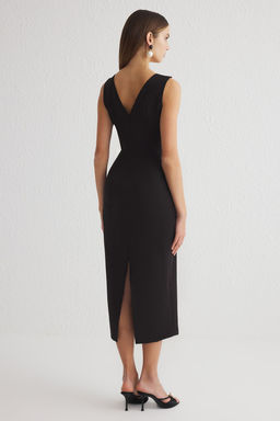 Siyah Beyaz V Yaka Dokuma Dugun/Nikah Uzun S?k Abiye Gece Mezuniyet Elbisesi TPRSS25EL00013 - Trendyolmilla фото 5