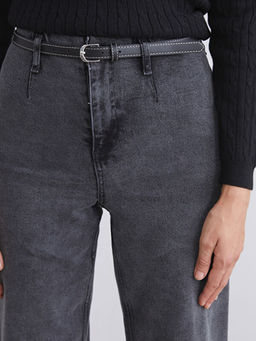 Beli Kemerli Wideleg Kad?n Jean Pantolon