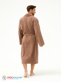 Мужской махровый халат с шалькой коричневый МЗ-03 (118)
