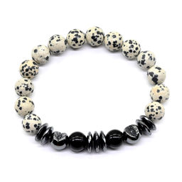 Браслет из яшмы перепелинной и терагерца шарик 10мм, 18см Радуга камня