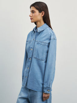 Джинсовая рубашка с карманами / Zarina  фото 4