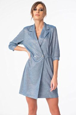 Платье из трикотажа с напылением серебристо-голубое новый год