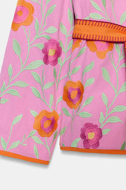 KIMONO CINTUR?N BORDADOS FLORES / Rosa - Zara фото 8