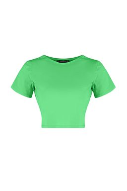 Mavi-Yesil 2li Paket %100 Pamuk Crop Bisiklet Yaka Orme T-Shirt TWOSS20TS1480