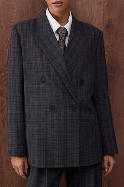 Ozel Koleksiyon Antrasit Ekoseli/Kareli Dokuma Blazer Ceket Blazer Ceket TWOAW26BC00022