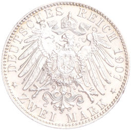 Монета 2 марки 1907 года D Германия (Бавария)